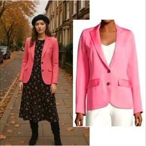 Smythe Classic Boy Blazer 4 Fitted $695 Jacket 2 Button Peak Lapels Bright Pink